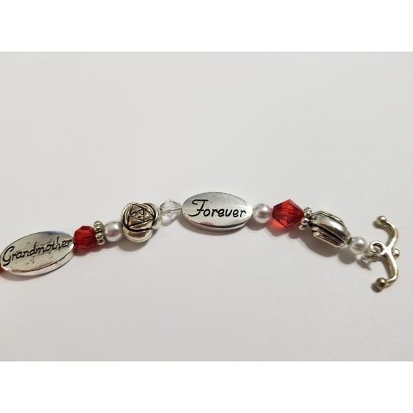 Grandmother seven inch bracelet red bead and silvertone b8* - Picture 8 of 14